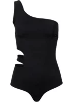 Дамски черен бански костюм от една част с асиметрична кройка